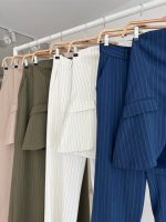 Straplez Büstiyerli Plazzo Pantolonlu Çizgili Takım 10151 - Görsel 11