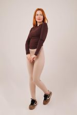 Yaka Detay Uzun Kollu Basic Kahverengi Bluz - Görsel 2