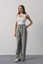 Pileli Bağcıklı Oversize Pantolon