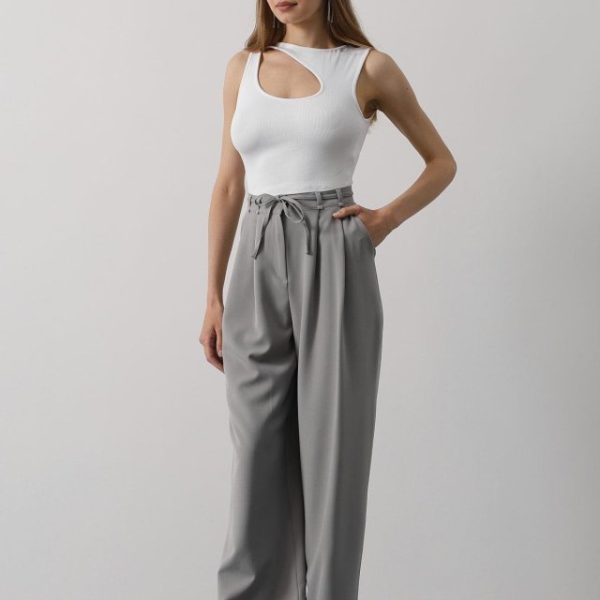 Pileli Bağcıklı Oversize Pantolon