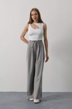 Pileli Bağcıklı Oversize Pantolon - Görsel 2