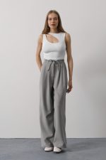 Pileli Bağcıklı Oversize Pantolon - Görsel 3