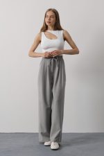 Pileli Bağcıklı Oversize Pantolon - Görsel 4