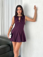 Göğüs Bağlamalı Kolsuz Mini Boy Elbise - Görsel 4