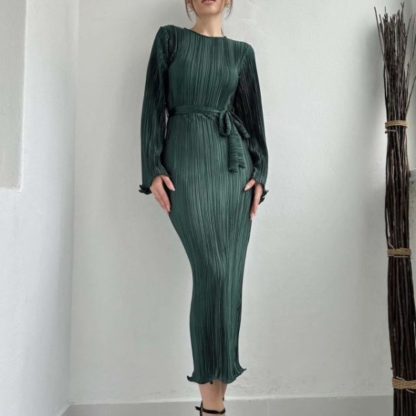 Zümrüt İspanyol Kol Piliseli Elbise