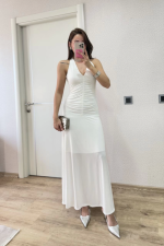 Sırt Dekolteli Uzun Kollu Elbise