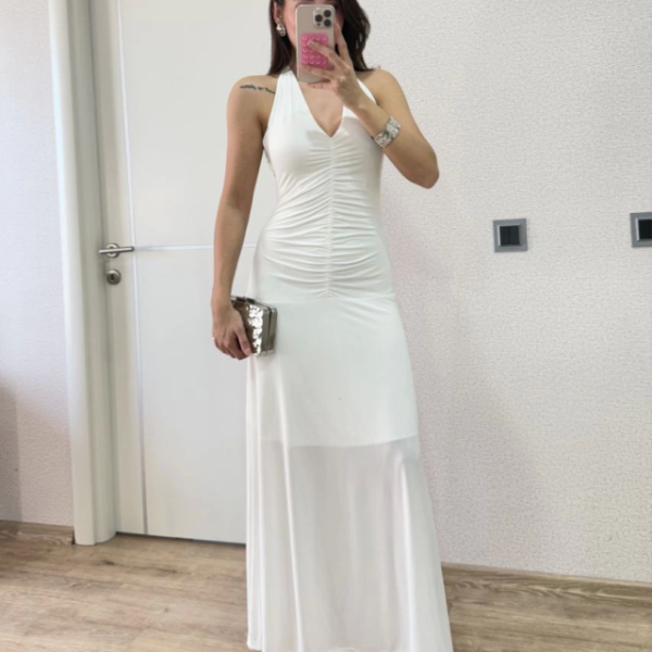 Sırt Dekolteli Uzun Kollu Elbise