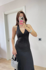 Sırt Dekolteli Uzun Kollu Elbise - Görsel 2