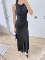 Kolsuz Büzgülü Uzun Elbise