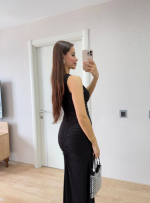 Kolsuz Büzgülü Uzun Elbise - Görsel 3