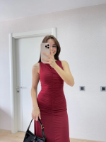 Kolsuz Büzgülü Uzun Elbise - Görsel 3