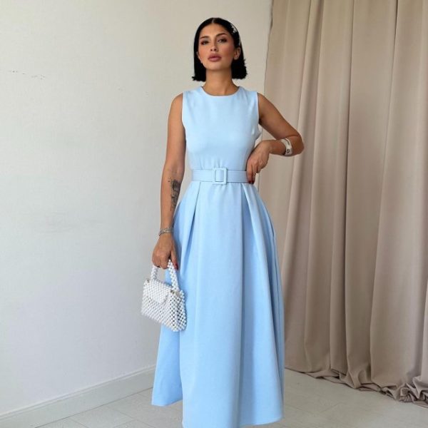 Bebe Mavi Halter Yaka Kloş Elbise