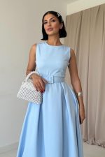 Bebe Mavi Halter Yaka Kloş Elbise - Görsel 2