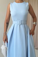 Bebe Mavi Halter Yaka Kloş Elbise - Görsel 3