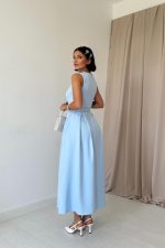 Bebe Mavi Halter Yaka Kloş Elbise - Görsel 4