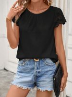 Kadın Kısa Dantel Kollu Bisiklet Yaka Sandy Bluz - Görsel 4