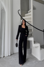 JAKARLI BLUZU TASARIM DETAYLI CEKET-PANTOLON-BLUZ 3 LÜ TAKIM