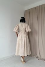 Bej Pileli Balkon Elbise - Görsel 4