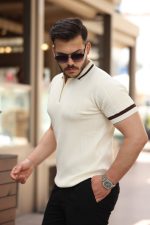 Erkek Yaka Ve Kolları çizgi Detaylı Fermuarlı Kısa Kollu T-shirt - Görsel 2