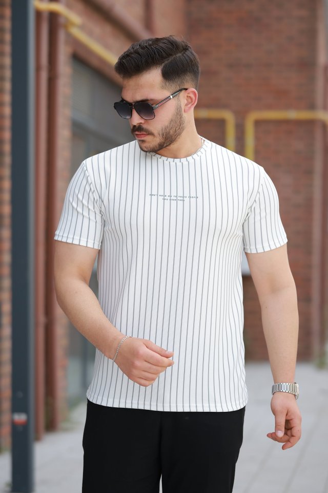 33ece192e9ee26d1d12d5cdb6bda57a8_63186-0.jpg Erkek Dikey çizgili Ottoman Kumaş Kısa Kollu T-shirt - Görsel 1