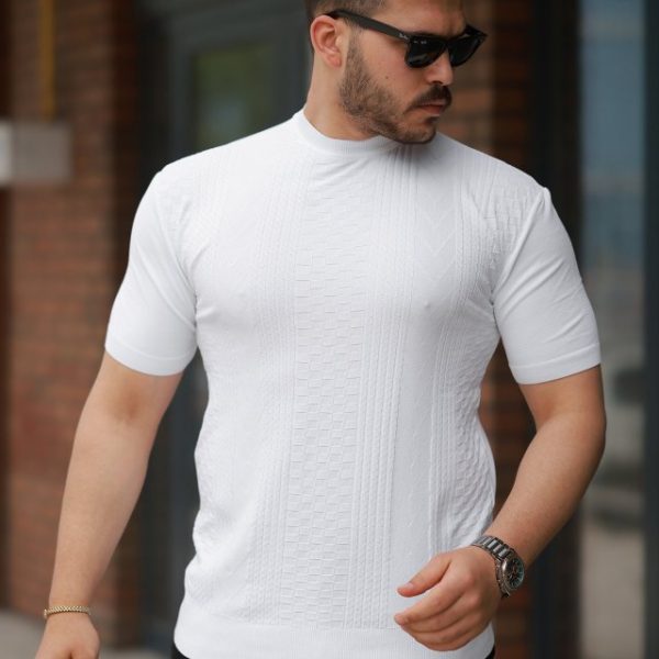 Erkek Desen Dokulu Kısa Kollu Tişört