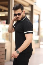 Erkek Yaka Ve Kolları çizgi Detaylı Fermuarlı Kısa Kollu T-shirt - Görsel 2