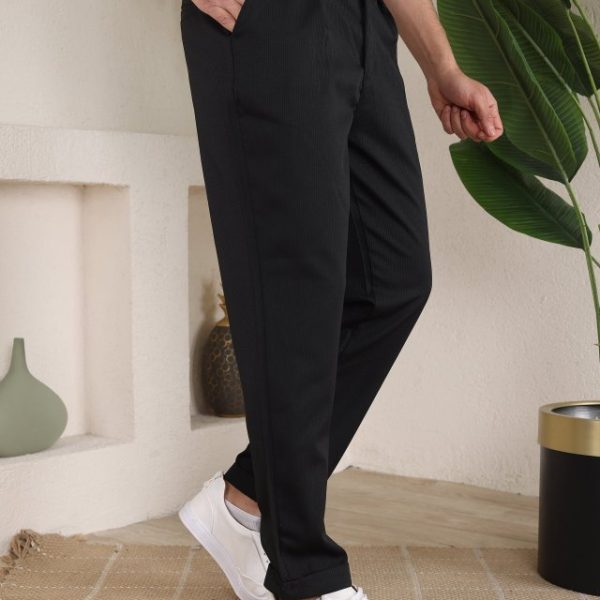 Erkek Duble Paça Yandan Tokalı Cord Desenli Old Money Pantolon