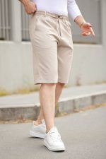 Erkek Beli Bağcıklı Ve Düğmeli Bezayağı Kumaş şort