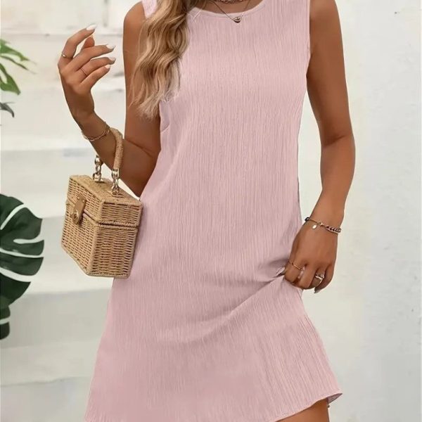 Kadın Sıfır Kollu Bisiklet Yaka Bürümcük Elbise