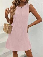 Kadın Sıfır Kollu Bisiklet Yaka Bürümcük Elbise - Görsel 3