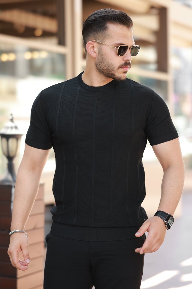 33ece192e9ee26d1d12d5cdb6bda57a8_63257-0.jpg Erkek Desenli çizgi Kabartmalı Kısa Kollu Tişört - Görsel 1