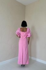 Pembe İşlemeli Kolu Garnili Elbise - Görsel 4