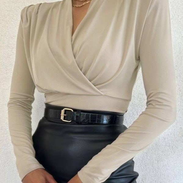 Vatkalı Kruvaze Model Sandy Bluz-Bej