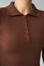 Polo Yaka 6 Düğmeli Kazak - KAHVE - Görsel 2