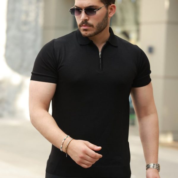 Erkek Fermuar Yakalı Kısa Kollu Tişört
