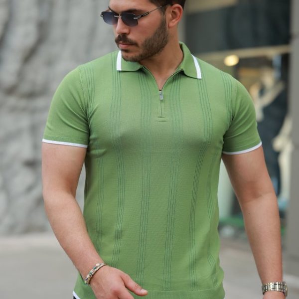 Erkek Fermuar Yakalı Kısa Kollu Tişört