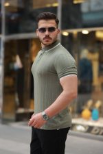 Erkek Düğme Yakalı Jakar Kumaş Kısa Kollu Tişört - Görsel 2