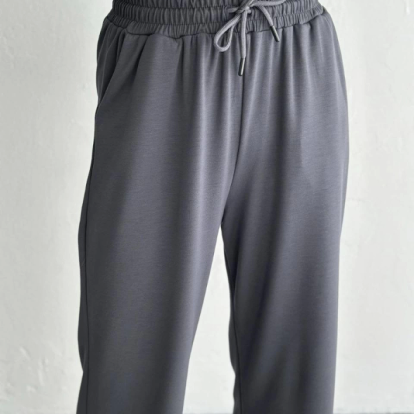 Osy Modal Yumuşak Dokulu Kumaş Kısa Kollu Yakalı T-shirt Pantalon Ikili Takım- Antrasit