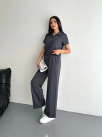 Osy Modal Yumuşak Dokulu Kumaş Kısa Kollu Yakalı T-shirt Pantalon Ikili Takım- Antrasit - Görsel 3