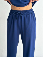 Osy Modal Yumuşak Dokulu Kumaş Kısa Kollu Yakalı T-shirt Pantalon Ikili Takım- Lacivert - Görsel 2