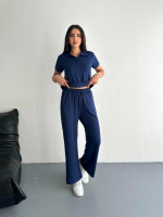 Osy Modal Yumuşak Dokulu Kumaş Kısa Kollu Yakalı T-shirt Pantalon Ikili Takım- Lacivert - Görsel 4