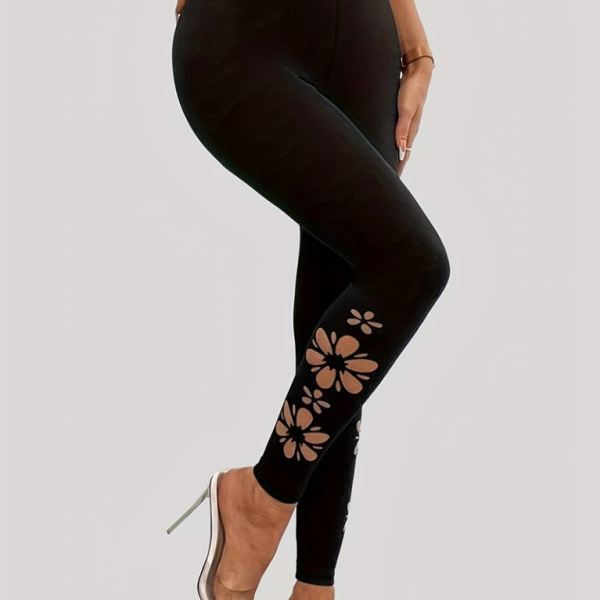 Kadın Yanları Lazer çiçek Kesim Yüksek Bel Dalgıç Tayt