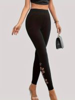 Kadın Yanları Lazer çiçek Kesim Yüksek Bel Dalgıç Tayt - Görsel 2