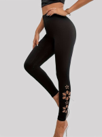 Kadın Yanları Lazer çiçek Kesim Yüksek Bel Dalgıç Tayt - Görsel 4