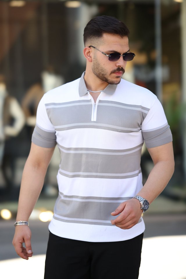 33ece192e9ee26d1d12d5cdb6bda57a8_63869-0.jpg Erkek Yakalı Fermuarlı çift Renk Kısa Kollu T-shirt - Görsel 1
