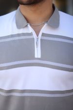 Erkek Yakalı Fermuarlı çift Renk Kısa Kollu T-shirt - Görsel 3