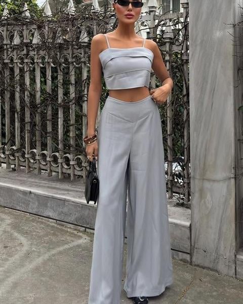 Crop Plazzo Pantolon Takım 10155-08
