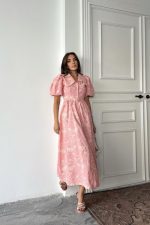 Pembe Bebe Yaka Balon Kollu Elbise - Görsel 3