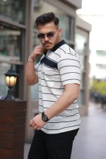 Erkek Yakalı çizgili Kısa Kollu T-shirt - Görsel 2