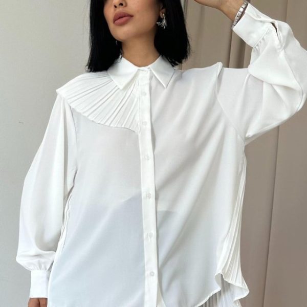 Beyaz Pilise Detaylı Jesica Gömlek